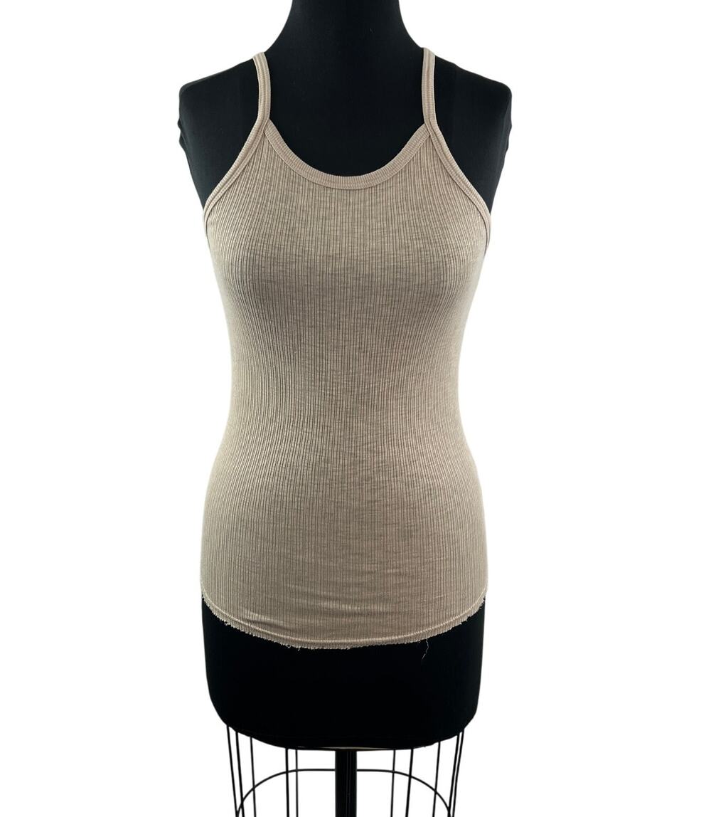 SUNDRY Beige Tank Top Cotton Ribbed Knit Racerback Scoop Neck Pullover Size 1